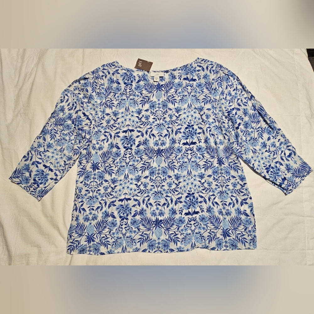J. Jill Blue and White Floral Blouse